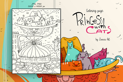 Princess with cats animal art cat cats clipart coloring page illustration illustrations zooza