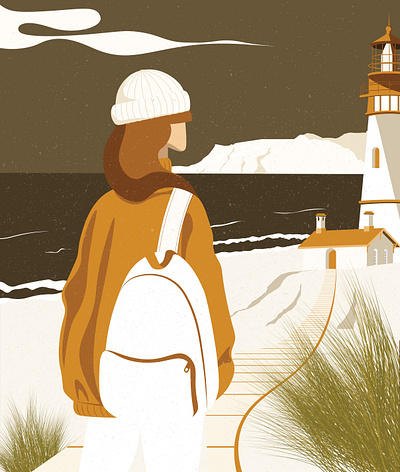 In need of guidance (Breathe magazine, UK, 2020) beach concept conceptual digital editorial editorial illustration holiday illustration lifestyle illustration lighthouse ocean sea summer travel traveler vacation woman