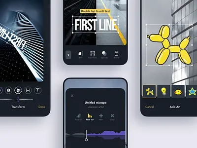 Text on Video App dark ui editor effects ios mobile app mobile designer music player photo photo app photo edit photo editor photography record tool video video app video edit video editor video effects video tool
