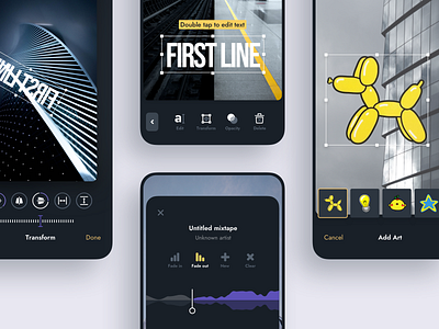 Text on Video App dark ui editor effects ios mobile app mobile designer music player photo photo app photo edit photo editor photography record tool video video app video edit video editor video effects video tool