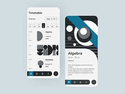 Timetable education lesson lessons letter math mobile ui ux