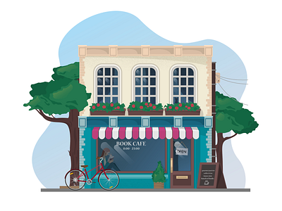 Illustration of book cafe adobe illustrator architechture art book building cafe design flat illustration street vector