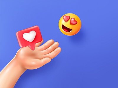 'fake 3D' illustration 3d hand heart illustration instagram like procreate smile smiley