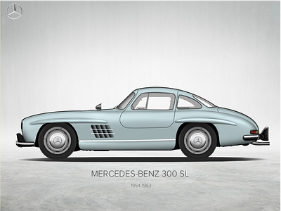 Gullwing 300 SL 2 300 300ls automobile benz carlover cars illustration mercedes mercedes benz old penonpaper vector vector illustration vintage