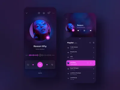 music player app app dark dark app dark ui design glassy icon ios mobile mobile design music player pink practice purple social media design surface design ui ui design ux ux design