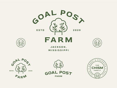 Goal Post Farm badge badges branding farm flat geometric green leaves logo logo design mark nature tree tree farm typography