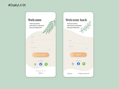 Sign up app dailyui dailyui 001 dailyuichallenge leaf natural naturalistic organic sign in signup signupform ui ux