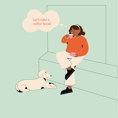 coffee break book illustration coffee break daily illustration doggy girl illustration illustration illustration art minimal vector