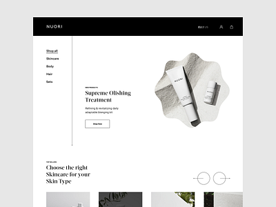 Nuori Skincare Personal Design Exploration cosmetics ecommerce ecommerce design fashion layout minimal modern nuori photography skin skin care skincare typography website design whitespace