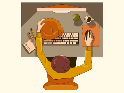 Workplace autumn cat cute fall flat ginger illustration kawaii minimal palette table top view workplace workspace