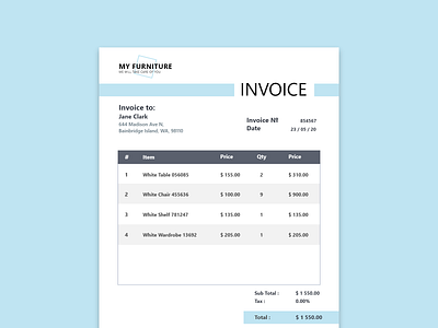 Invoice - Daily UI 046 046 daily ui 046 furniture invoice