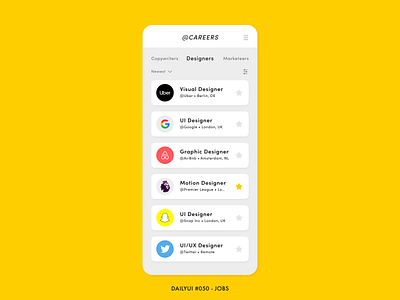 DailyUI #050 - Jobs app career careers dailyui design designers digital favourites greyscale interface job job app job board job listing job search jobs minimal search ui ux
