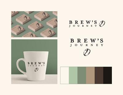 Brew's Journey Logo Branding brand design brand identity branding branding identity coffee bean coffee cup coffee logo coffee shop coffeeshop colors palette colorscheme colorswatch illustrator logo logo design logotype rustic subscription box wordmark wordmark logo