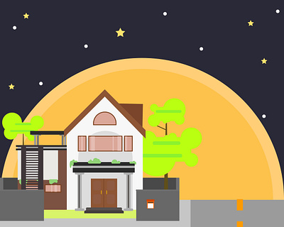 Roadside house with a big moon background building design graphicdesign home illustration moon wallpaper