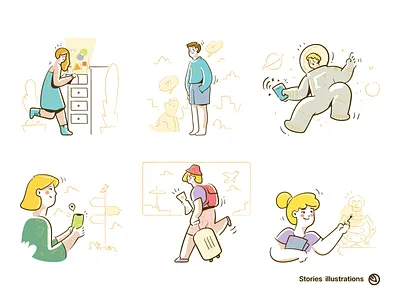 Stories illustrations 404 astronaut creative directions education flat girl illustrations illustrations／ui landing outline pets school space travel ui vector