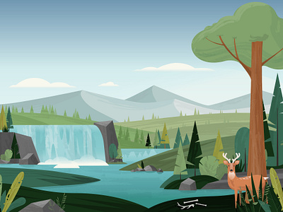 Venison Landscape design forest illustration landscape landscape illustration scene scenery texture tree vector waterfall