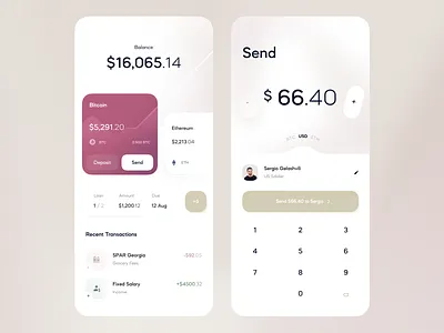 Finance App — Dashboard, Send Money app app design balance banking banking app bankingapp bitcoin credit card deposit ethereum fintech lending pay bill payment recipient send send money send payment transaction transfer