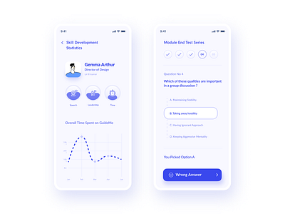Guide Me - Statistics 2020 blue cleanui course education education app exam illustration learn learning platform minimal modern mvp progress remote exam student test