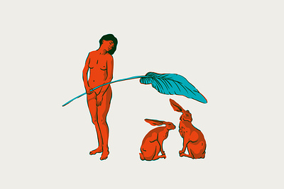 Protect each other 🌞 bunny character figure figure drawing figure study hare human illustration leaf light nude person plants rabbit shade shadow sketch standing woman