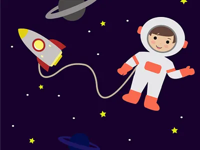 Astronaut In Space With Rocket character chidren design flat galaxy illustration vector