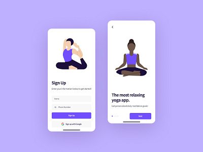 Yoga App Sign Up Onboarding Concept branding clean illustration meditation minimal onboarding product design sign up vector visual design yoga app