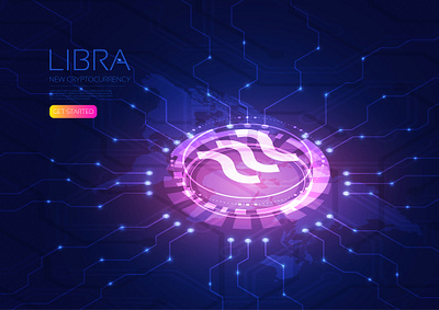 Libra artificial intelligence background cash coin cryptocurrency design digital exchange facebook hologram hud illustration isometric laser libra money technology user interface vector