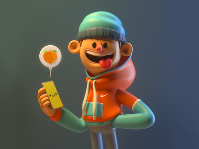 Peach 3d boy c4d character design illustration message peach person render