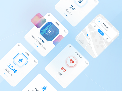 Fitness Watch OS App blue card clean design fitness fitness tracker free health health app ios map minimalist mobile modern sport sport design ui ux watch watchos