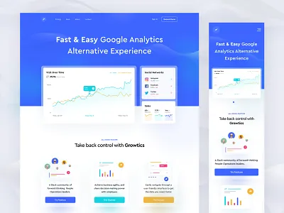 Growtics - Landing Page big sur blue clean dashboard design landing page minimal ui web design website