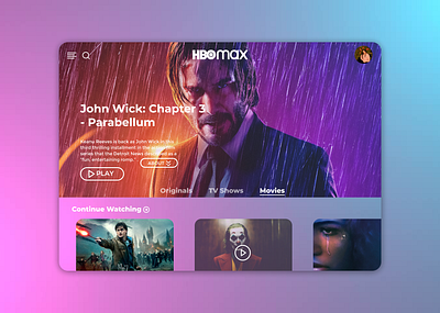 Daily UI 025 daily ui daily ui 025 daily ui 25 dailyuichallenge figma figmadesign hbo max hbo max design hbomax hulu john wick john wick 3 minimal netflix simple simple design streaming streaming app tv app design tvapp