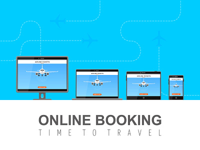 ONLINE FLIGHT BOOKING ON DIFFERENT SCREENS app book buy card communication flight interface journey network online pass plan registration technology template ticket tourism vector web