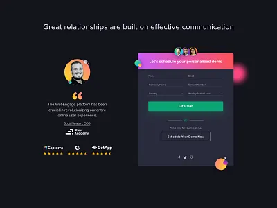 Schedule Demo adobe xd brand design concept design demo email homepage login login form name ratings review schedule sign in sign up signup socialmedia talk testimonial user login