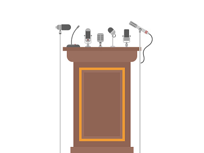 PODIUM TRIBUNE FOR SPEAKERS WITH MICROPHONES cartoon flat leader media microphone microphones news platform podium politic pulpit rostrum speak speech stage tribunal tribune vector wooden