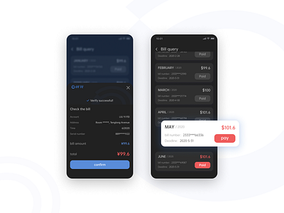 Pay the bills app bills black dark design interface ui