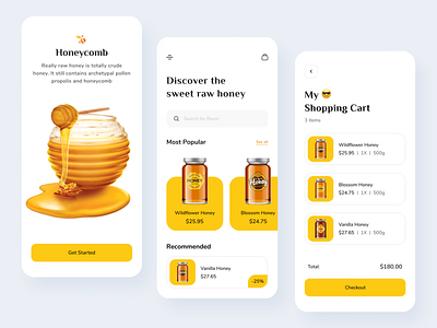 Honey Shop - Mobile App beekeeper beekeeping branding cards design creative design 2020 hafiz honey honey shop honeybee minimal mobile mobile app mobile app design shopping top ux ui designer ui ui design