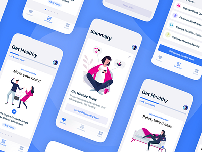 Get Healthy! 🏃‍♂️🧘‍♀️🏊‍♂️ blue health healthcare illustration ios minimalism mobile app steps tasks ui ux