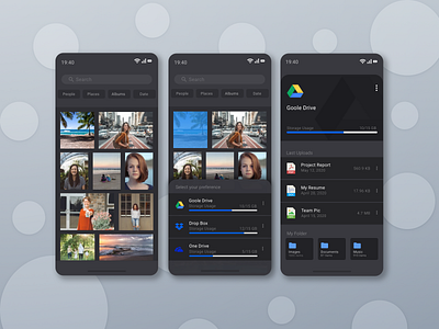 Cloud Storage App app design black theme clean design clean ui cloud app dark theme data documents dropbox file management files folder google images ios one drive online storage app storage ui ux