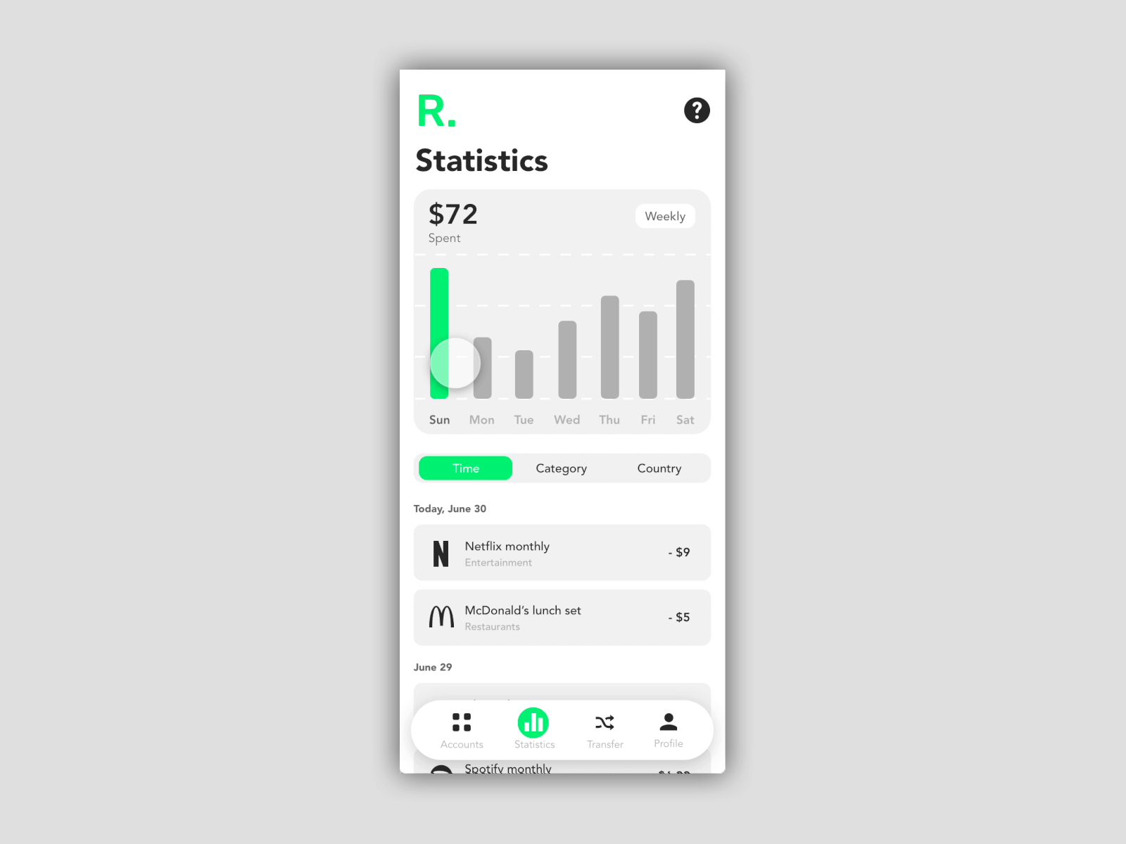 Robi Bank App - Statistics Page adobe xd digital banking experience design finance app human centered design interaction design invision product design prototype sketch ui design user research ux design