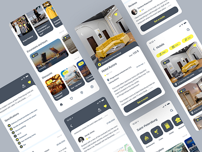 Guide to Saint Petersburg app bright bright color city concept app design design interface ios design mobile design mobile ui design ui ux grey greys guide hotel icon ios ios app product web design yellow