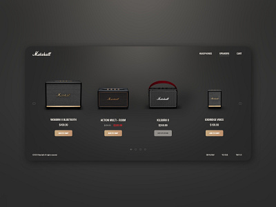 Marshall Website Redesign ( Speakers Page ) add to cart dark mode headphones marshall out of stock product product page products page redesign slider sliders speaker speakers uidesign uxdesign web design web redesign website website concept website redesign