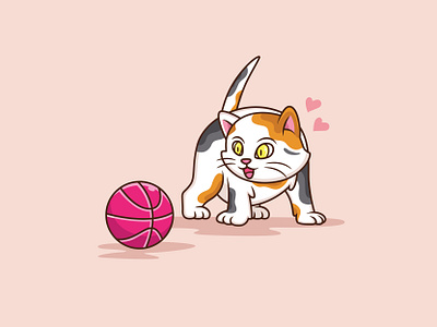 Cat and Ball 🐱 adobe illustrator animal background cartoon cat cat illustration character concept cute dribbble hand drawn happy illustrator kawaii love mascot mascot character pastel color smile vector