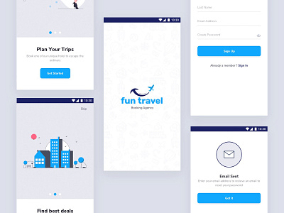 Fun Travel App Design. 8px art direction branding design direction design iconography login page material ui mobile app design native app design property app sign in sign up travel app user experience design userinterface visual design