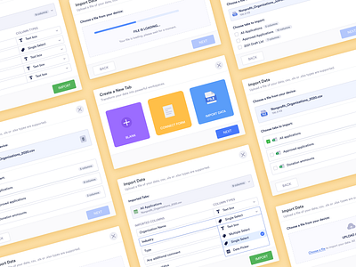 Modal Design - Import data activity feed activity history app component concept design connect detailed modal details excel import import data link link relations modal modal design sheet spreadsheet tabs upload upload file