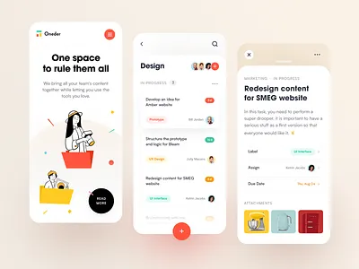 Oneder Mobile application design interface management tool startup task management ui ux workload