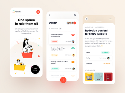Oneder Mobile application design interface management tool startup task management ui ux workload