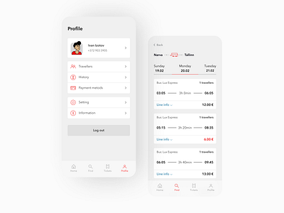 Bus app app mobile ticket tikets timetable travel travels ui ux