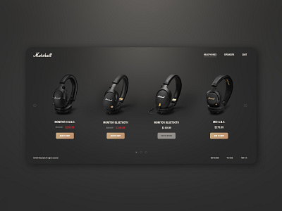 Marshall Website Redesign ( Headphones Page ) add to cart dark theme dark ui dark web headphone headphones marshall out of stock product products page redesign slider ui design ux design web web design web redesign website website concept website design