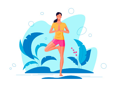 Yoga design flat girl illustration nature park sport ui vector website yoga