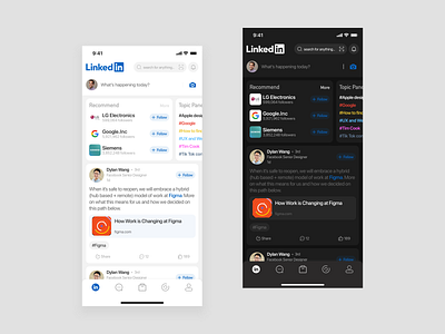 Redesign Linkedin Application app app design dark mode design linkedin redesign ui uidesign ux