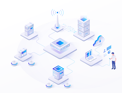 Technology Isometric Clean Data Illustration clean design collaboration connection data future futuristic gradients illustration internet isometric isometric design isometric illustration isometry server technology uiux user vector